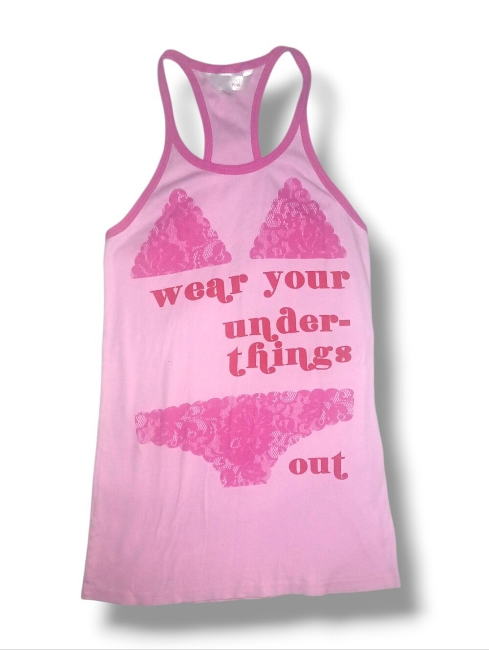 LIKE NEW Pink 'Wear Your Under Things Out' Racerback Sleep Tank Top, Size X-smal